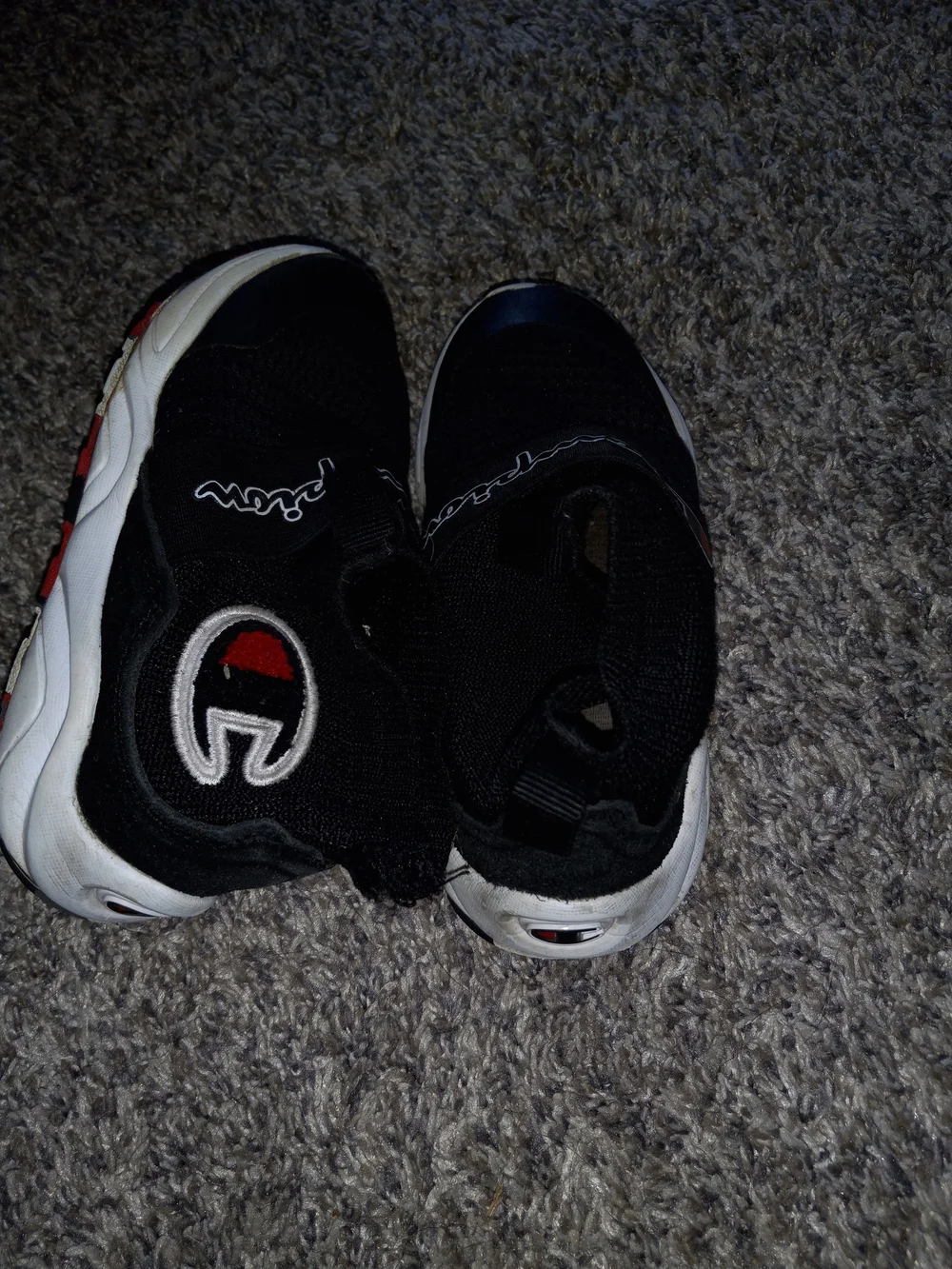 Champion Kids Black Sneakers with Red & Gray Camo Outsole
